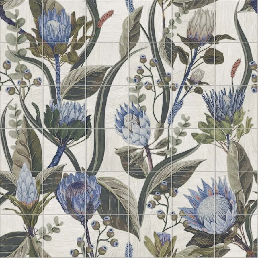 Керамогранит Mural Blu Leaves 120x120 (Комплект Из 36шт 20x20)