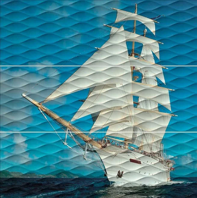 Керамическая плитка Майори Корабль обрезной 90x90 панно