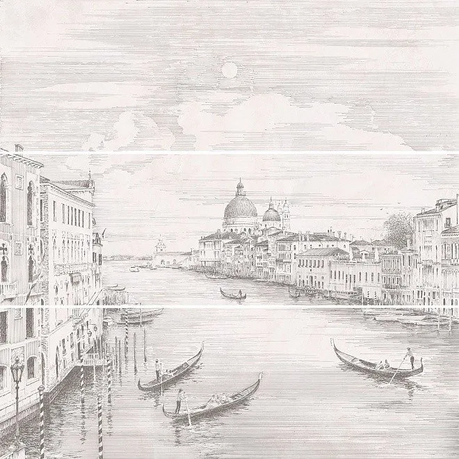 Керамическая плитка Панно Город на воде Venice, 3 части 25х75, обрезной 75x75