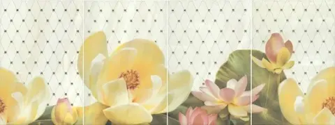 Керамическая плитка Панно Летний сад фисташковый, панно из 4 частей 20х30 80x30