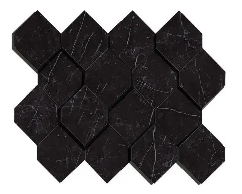 Marvel Nero Marquina Mosaico Esagono 3D